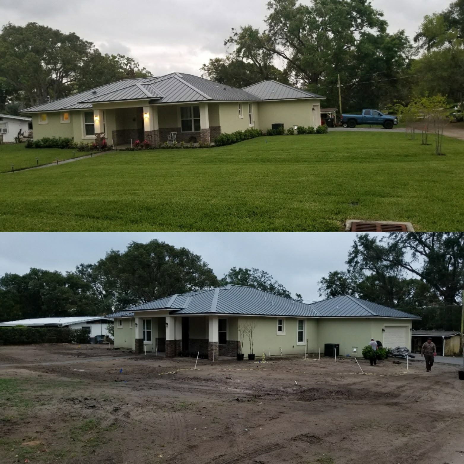 Before and after full lawn renovation around an Orlando home