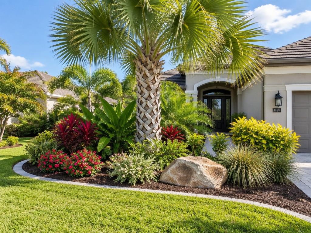 Tropical landscape bed designed around a Florida home