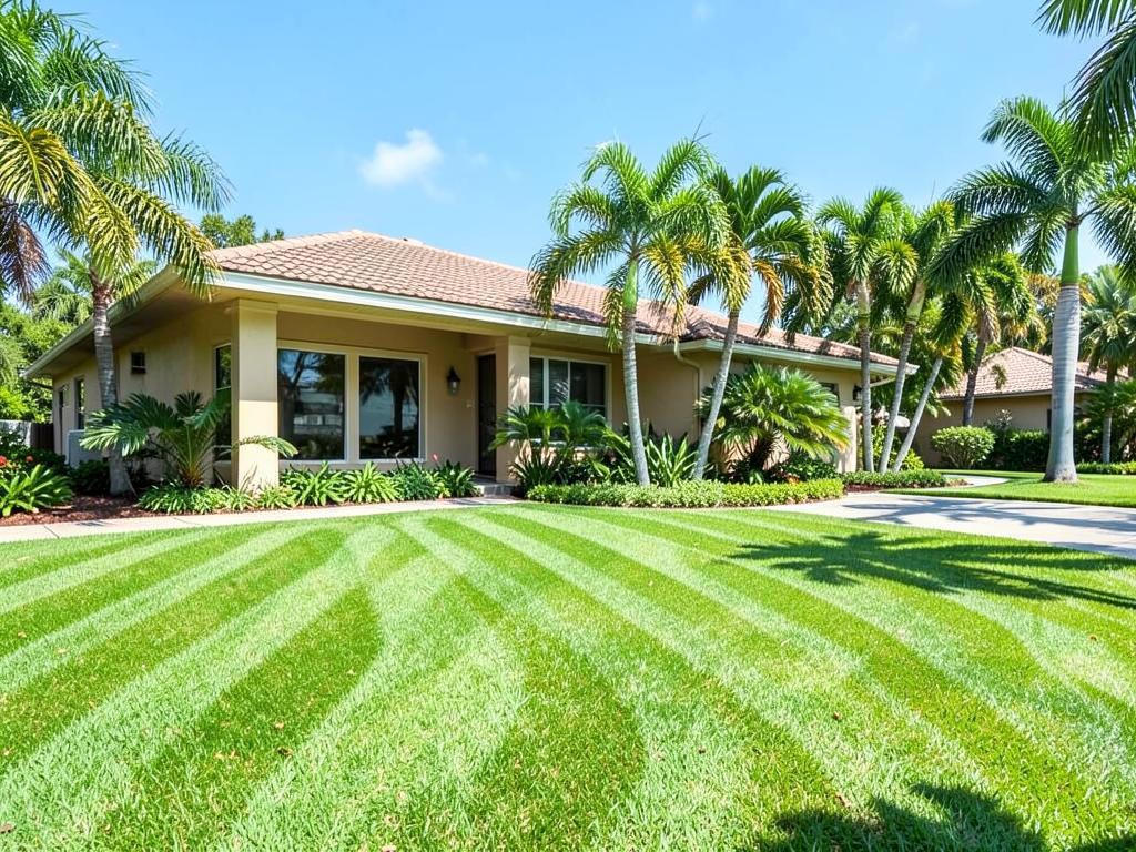 Freshly mowed lawn with stripes in front of an Orlando home